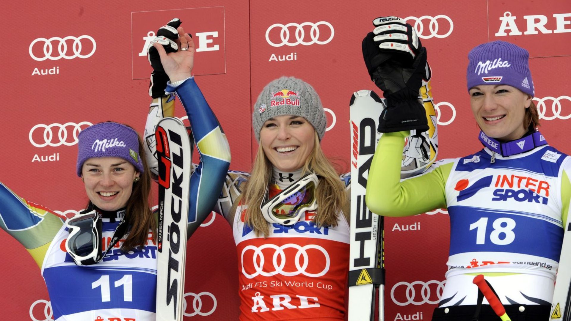 Åre 110226
Downhill world cup
Podie med Tina Maze, Lindsey Vonn och Maria iesch
Photo Nisse Schmidt/Zoom Agency