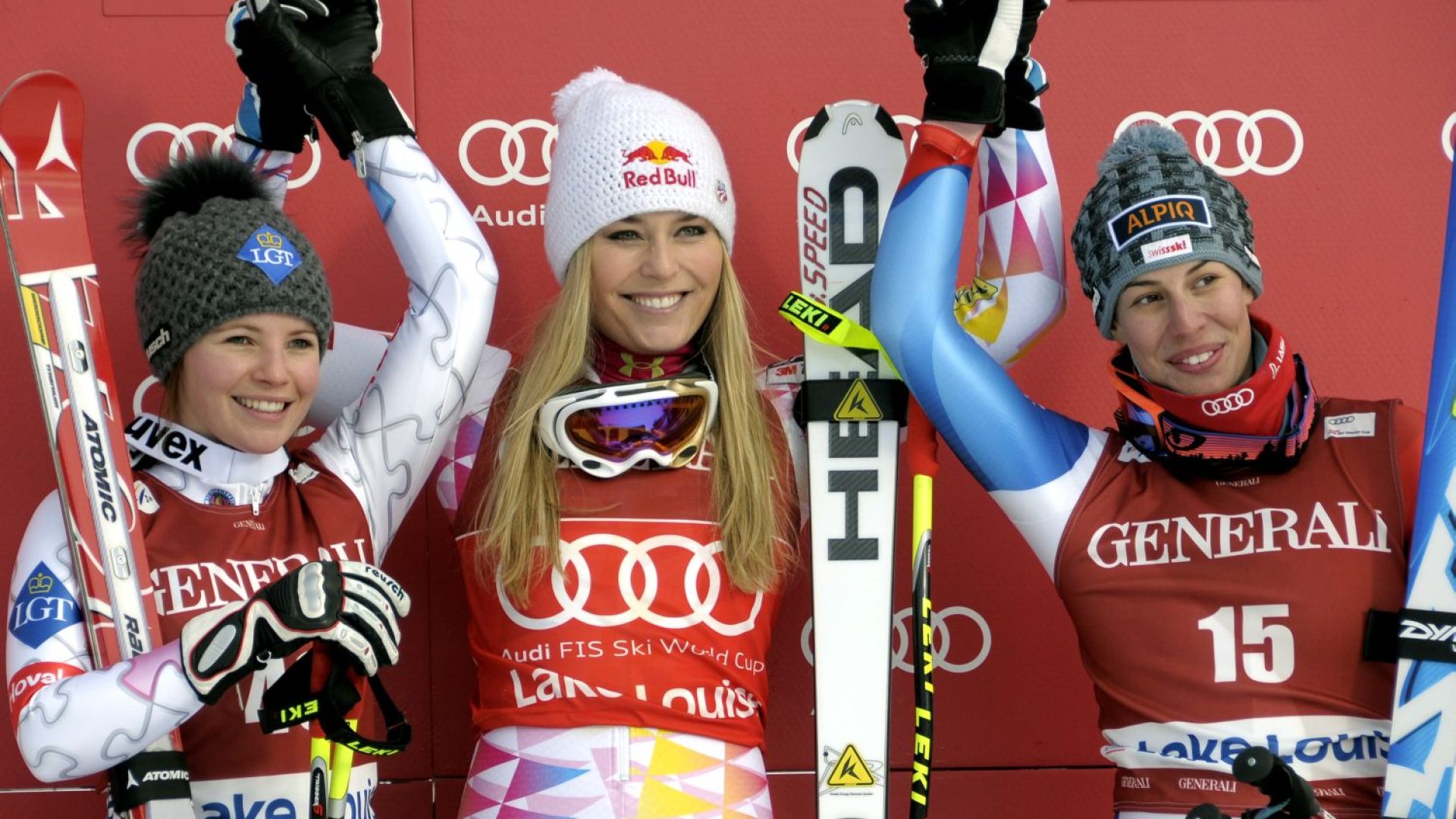 Ski World Cup 2011-2012 Lake Louise (CAN) Tina Weirather Lindsey Vonn  Dominique Gisin in discesa libera (Pentaphoto/Marco Trovati)